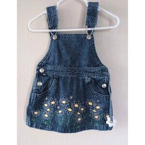 Vintage Daisy Denim Overall Dress Boho Floral  Embroidered Cottagecore Jumper